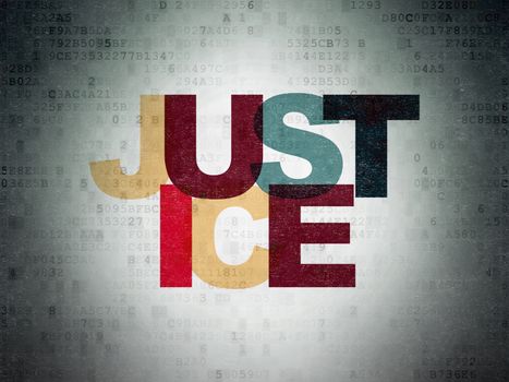 Law concept: Painted multicolor text Justice on Digital Data Paper background