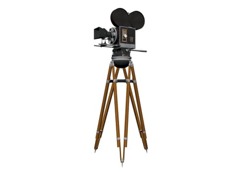 Vintage movie camera on tripod in white background - 3d rendering