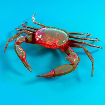 toy crab on the blue background. 3d illustration