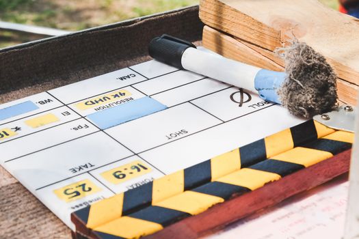 detail of Film Slate on set background