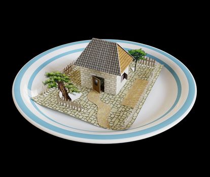 isolate house on the plate with blue border real estate business concept photo