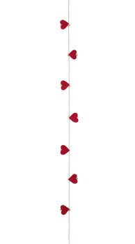 Eight hearts with clothes pegs on a cord, isolated on white