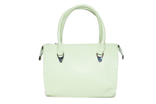 The photograph shows a female handbag on a white background