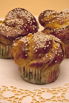 homemade sweet cakes with sesame seeds macro shot