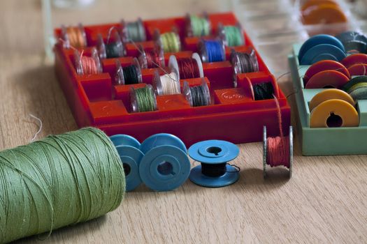 Thread and bobbin for sewing machine macro shot