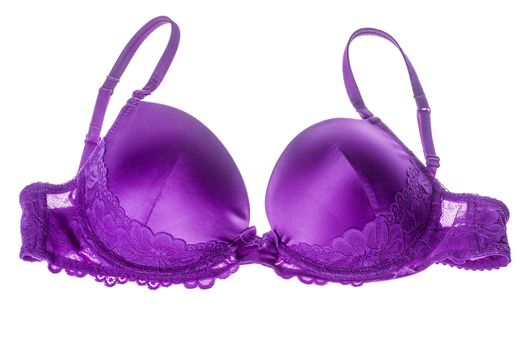 Violet silk lacy push up bra isolated over white