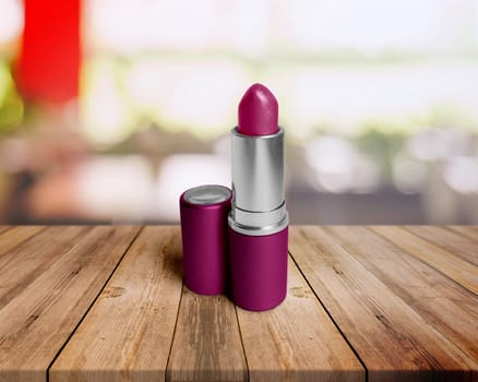 lipstick closeup on wooden table