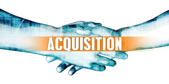 Acquisition Concept with Businessmen Handshake on White Background