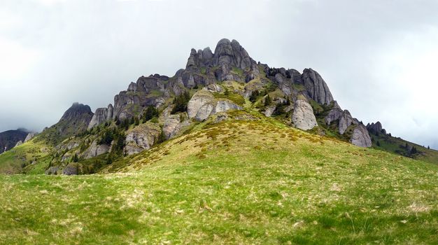 Panoramic view of Mount Ciucas on spring, part of Carpathian Range from Romania