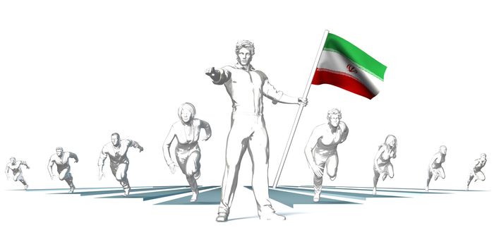 Iran Racing to the Future with Man Holding Flag