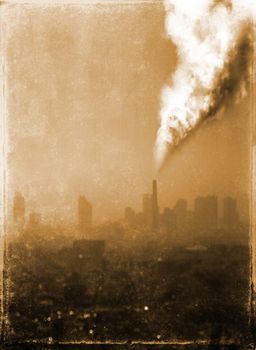 retro photo of atmospheric air pollution from factory