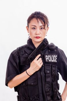 Chinese female police officer with handgun