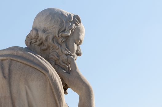 classical statue of Socrates from side close up