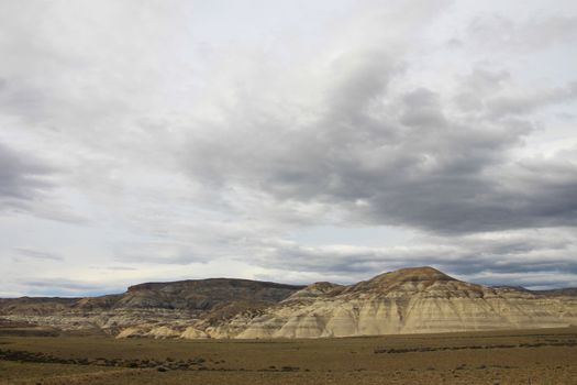 Eroded mountain landscape along ruta 40, through the Patagonian desert in Patagonia, Argentina