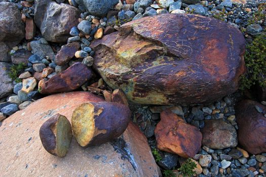 Colorful rusty stone near Laguna Torre, El Chalten, Patagonia, Argentina