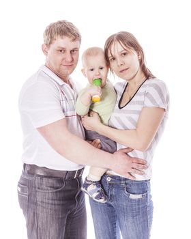 Happy Family enjoying baby together isolated on white