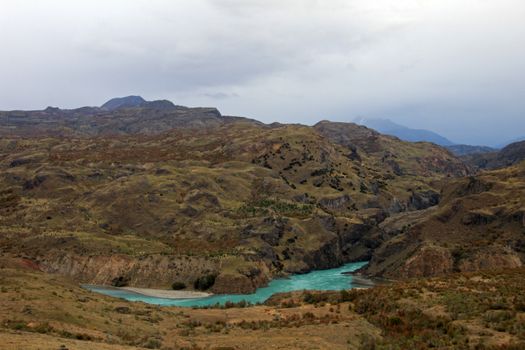 Beautiful nice blue Baker river, Carretera Austral, Patagonia, Chile