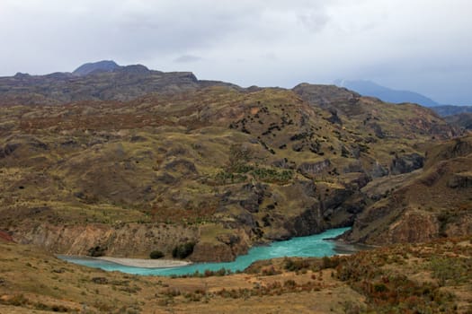 Beautiful nice blue Baker river, Carretera Austral, Patagonia, Chile