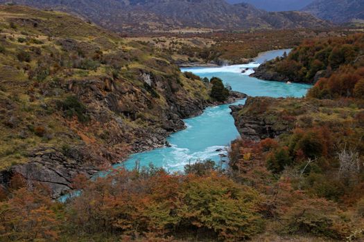 Beautiful nice blue Baker river, Carretera Austral, Patagonia, Chile