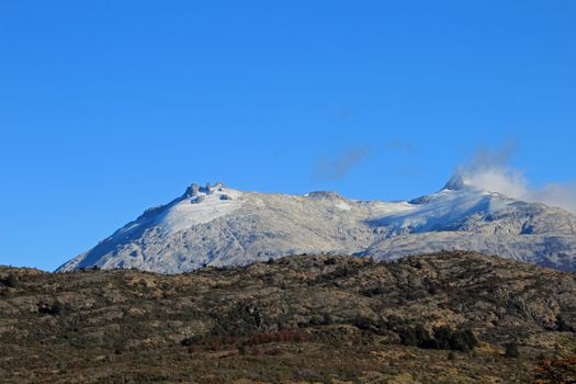 Mountain shaped by the erosion of a glacier, along Carretera Austral, Patagonia, Chile