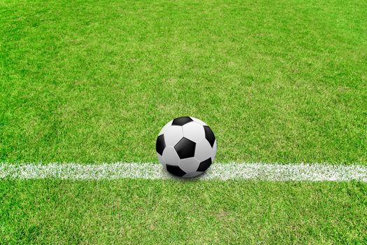 soccer ball on sideline in green grass