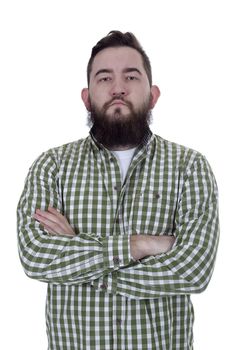 Portrait of a bearded young man in a plaid shirt