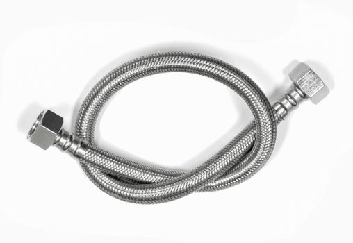 Cable metal hose on white background for supplies Water heater