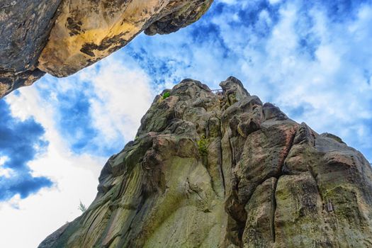The Externsteine, striking sandstone rock formation in the Teutoburg Forest, Germany, North Rhine Westphalia