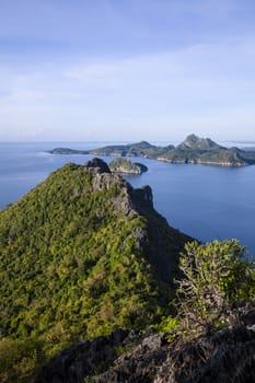 Amazing summer landscape with mountains sea blue sky sun and beautiful,Viewpoint Prachuap Bay.