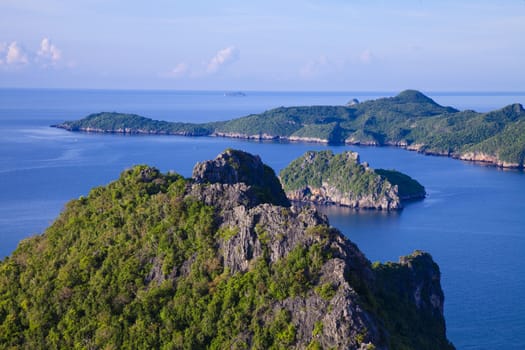 Amazing summer landscape with mountains sea blue sky sun and beautiful,Viewpoint Prachuap Bay.