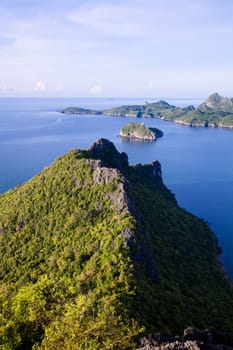 Amazing summer landscape with mountains sea blue sky sun and beautiful,Viewpoint Prachuap Bay.