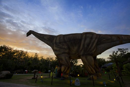 -20 September 2016 At the Dinosaur park Dannok Sadao District, Songkhla in Thailand opening hours 10.00 am. - 10.00 pm. In the evening have the blue sky and the light make it beautiful.