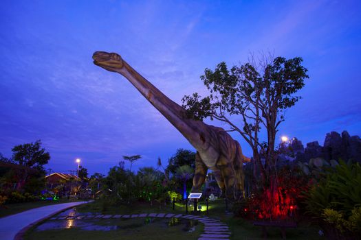 -20 September 2016 At the Dinosaur park Dannok Sadao District, Songkhla in Thailand opening hours 10.00 am. - 10.00 pm. In the evening have the blue sky and the light make it beautiful.