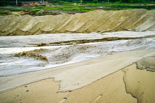Extraction of sand, sand pit with water.