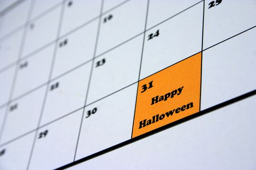 Happy Halloween October calendar with orange cell