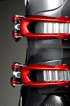 Close Up of Red Ski Boot Binding