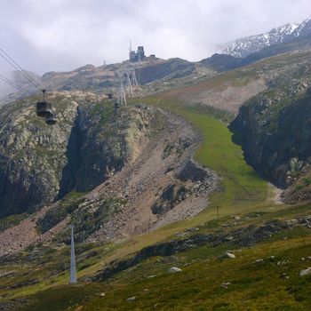 A green ski slope during summer in Alpe d'Huez, the French Alps