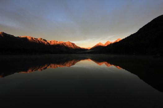 Sunrise at Lake Totoral in autumn, Lake District, Argentina