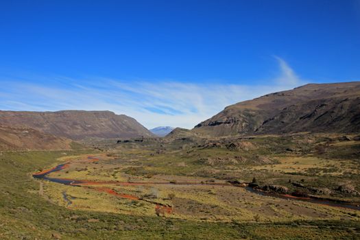 Colorful valley with rusty stones in Patagonia Argentina