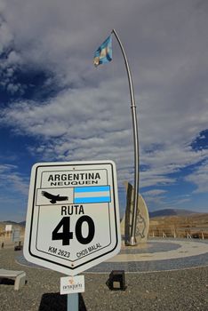 Road sign in the middle of ruta route 40, Patagonia, Argentina