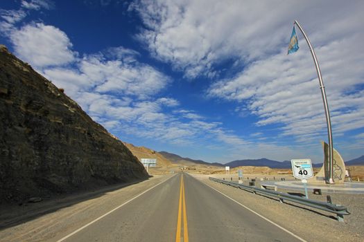 Road sign in the middle of ruta route 40, Patagonia, Argentina