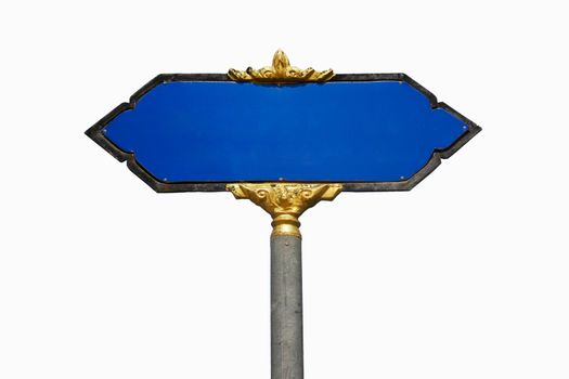 old blank blue road sign pole with floral pattern