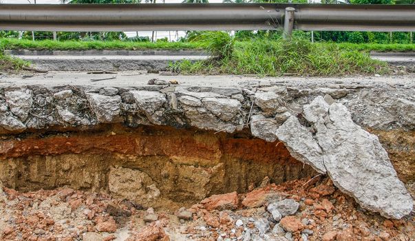 Cracked Concrete road with scour trace