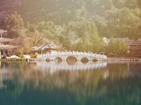 Nature background concept : The beautiful garden and bridge of imperial palace in China