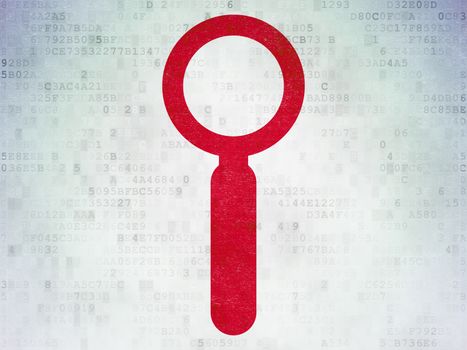 Data concept: Painted red Search icon on Digital Data Paper background