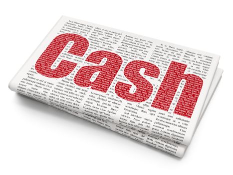 Money concept: Pixelated red text Cash on Newspaper background, 3D rendering