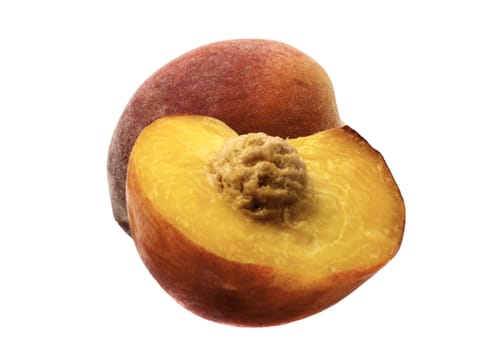 Ripe Peach Fruit With Slices On White 