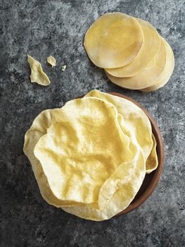 close up of rustic indian papadum crisp