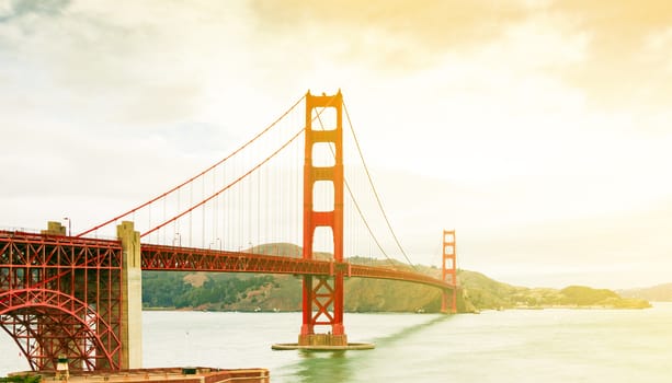 World Famous landmark, Golden Gate Bridge in san francisco in backlight sunset