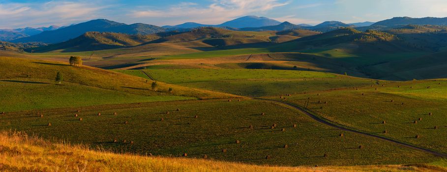 Beauty summer evening in the mountains in Altay, panoramic picture